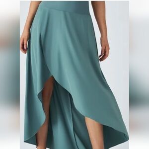 HALARA Teal Asymmetrical High-Low Wrap Skirt